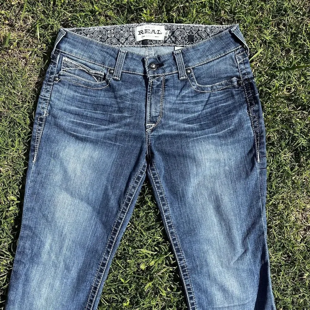 ARIAT WOMEN'S MID RISE ICON STACKABLE STRAIGHT STRETCH DENIM RIDING JEANS 31R - Picture 10 of 11